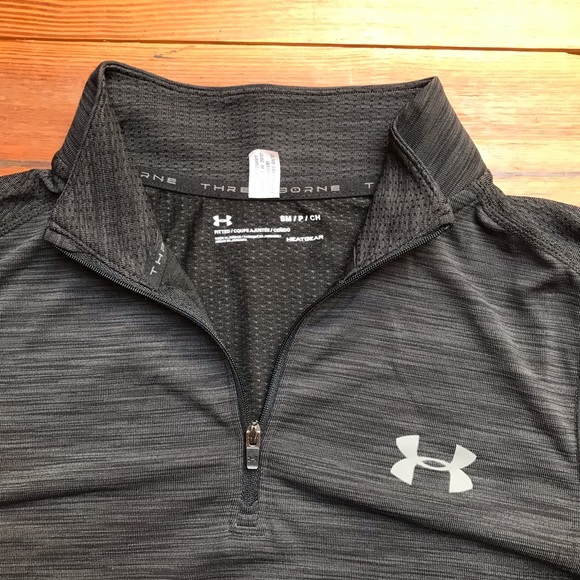 Under Armour Heather Grey Black Long Sleeve Half Zip Top, EUC, S - Picture 5 of 13